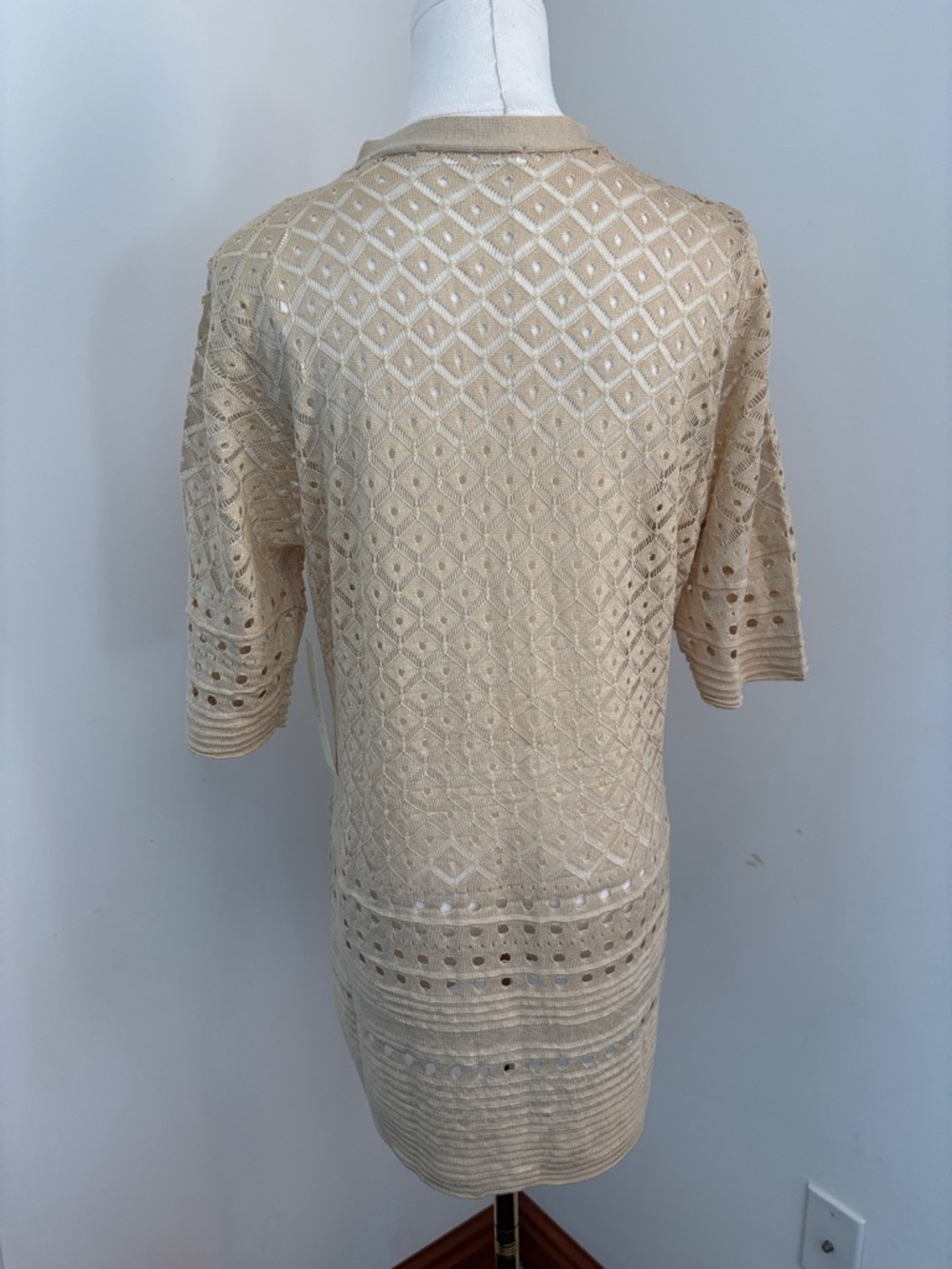 Cyrus Beige Open-Knit Short Sleeve Cardigan - Picture 5 of 5